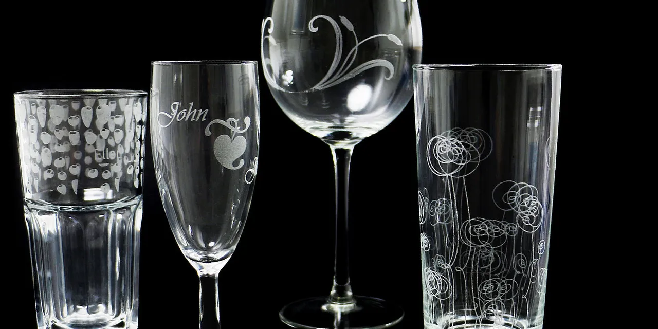 Glassware with detailed engravings created using Trotec CO₂ laser engraving machine