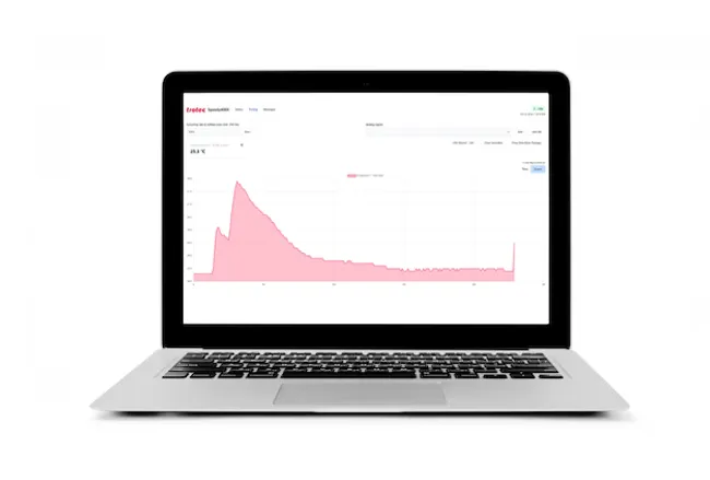 Trotec Ruby software displayed on laptop showing laser workflow data graph