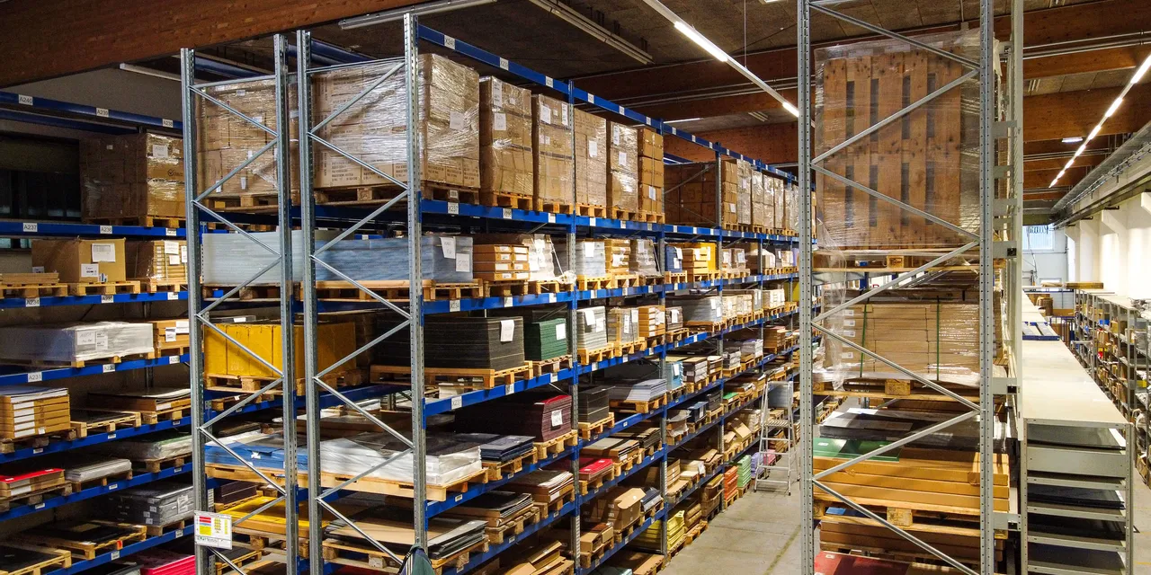 Trotec laser materials warehouse with stacked sheets for engraving and cutting machines