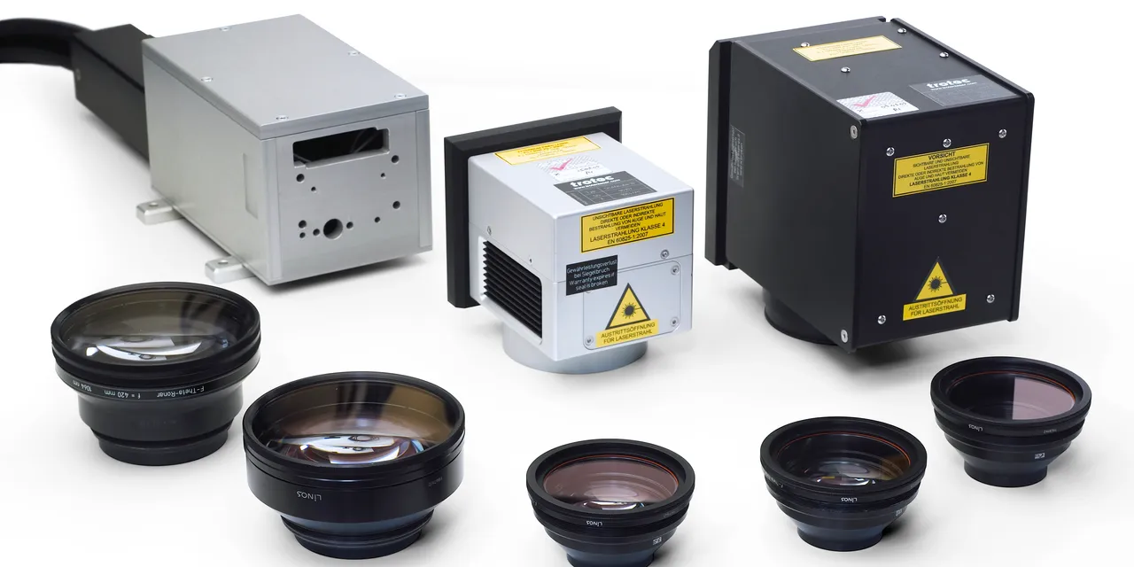 Trotec SpeedMarker laser marking heads with lenses for precision engraving applications
